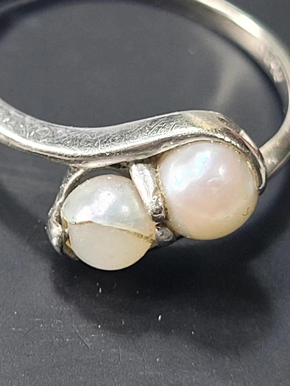 10k Classic Pearl Two-Stone white Gold Ring - White Pearls